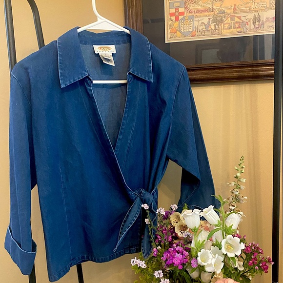 90s Talbots tie v-neck top - Picture 1 of 7